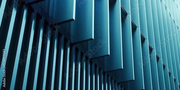 Obraz Modern architectural facade with abstract blue tones in urban setting