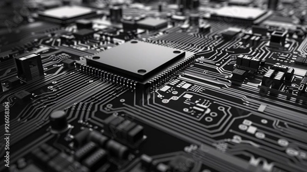 Obraz Integrated microchip electronic circuit board close up