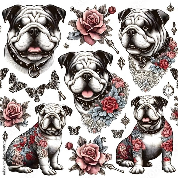 Fototapeta Bulldog Tattoo Pattern