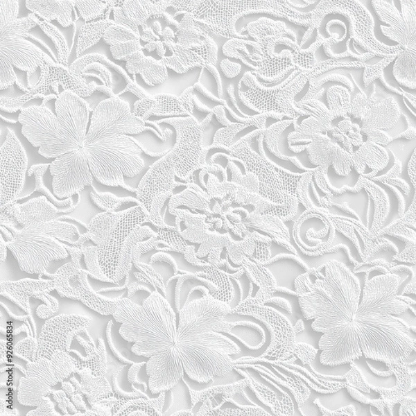 Fototapeta 純白のヴィンテージ風レースパターン