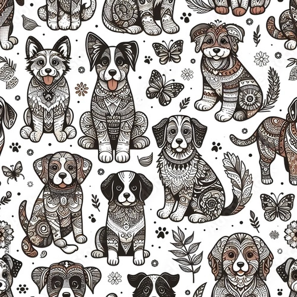 Obraz Ornamental Dog Seamless Pattern