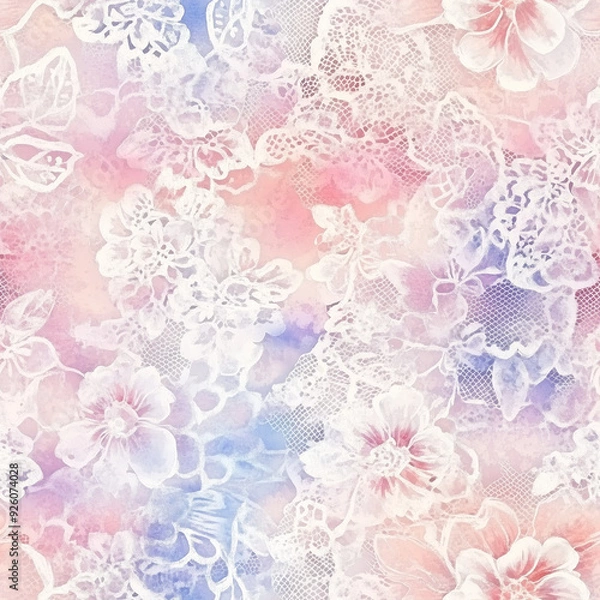 Fototapeta 水彩画風の花レースパターン