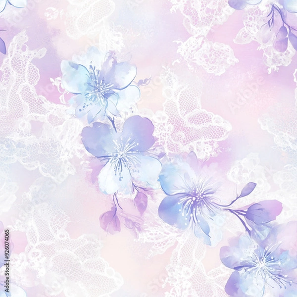 Fototapeta 水彩画風の花レースパターン