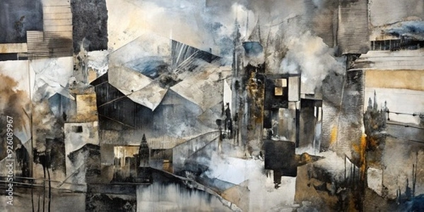 Fototapeta Abstract Charcoal Collage: Rough brushstrokes, monochrome palette, layered textures, dreamlike imagery