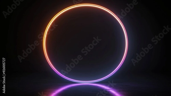 Fototapeta Vibrant Neon Circle with Reflective Surface in Dark Space