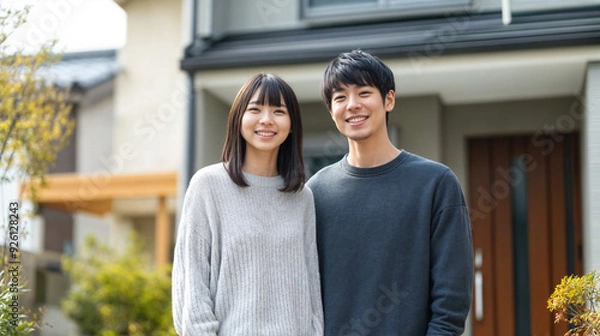 Obraz 新居の前で微笑む日本人カップル
