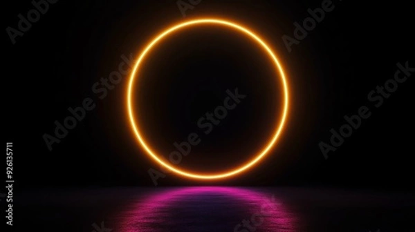 Fototapeta Illuminated Circular Shape with Water Reflection in Darkness