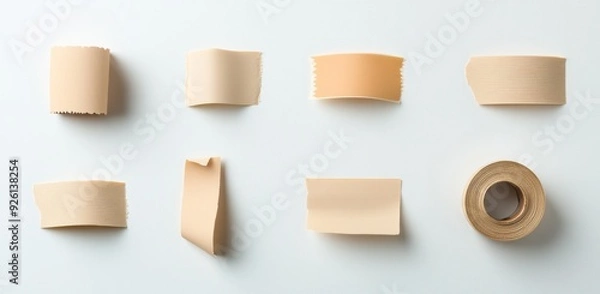 Fototapeta Set of different sized and shaped beige tape pieces