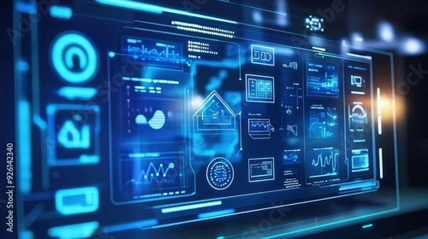 Fototapeta A background featuring a digital code overlay with a focus on business, technology, and data visualization elements