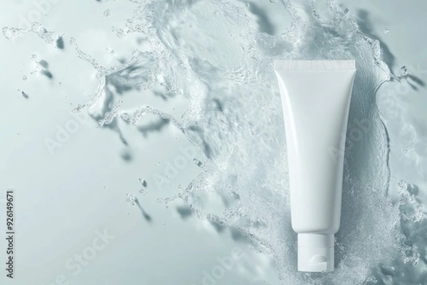 Fototapeta White mockup tube of cream with splash of water on isolated background. with generative ai