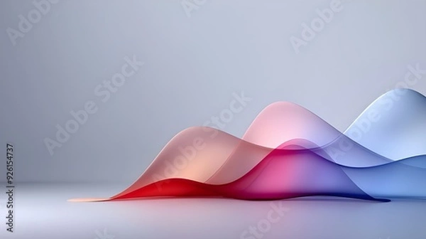 Fototapeta Design a landscape-oriented visual featuring colorful 3D audio waves transforming into geometric text shapes against a gray background, with subtle tonal gradations.