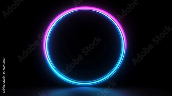 Fototapeta Vibrant Neon Circle with Dynamic Glow Effects in Dark Background