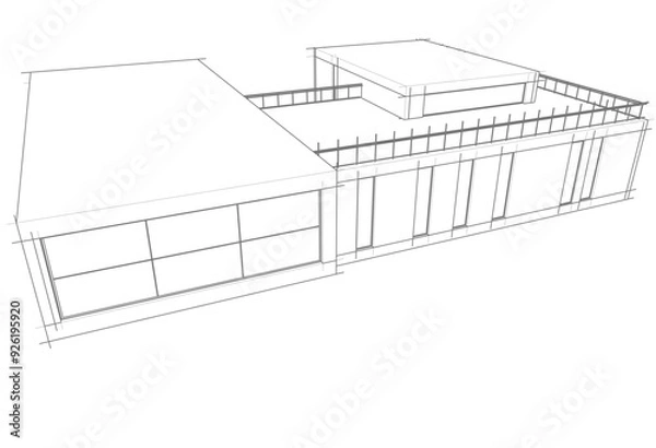 Fototapeta Linear view of house architectural concept vector 3d illustration