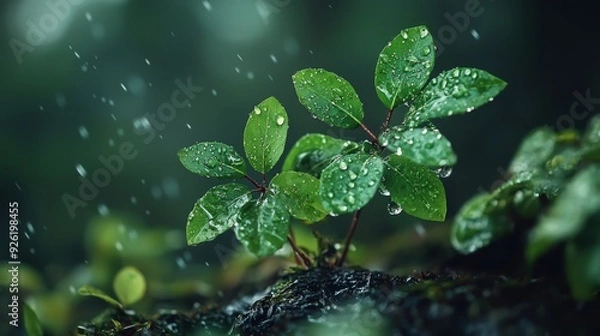 Fototapeta water beads on its leaves, while some have fallen to the ground during the rain