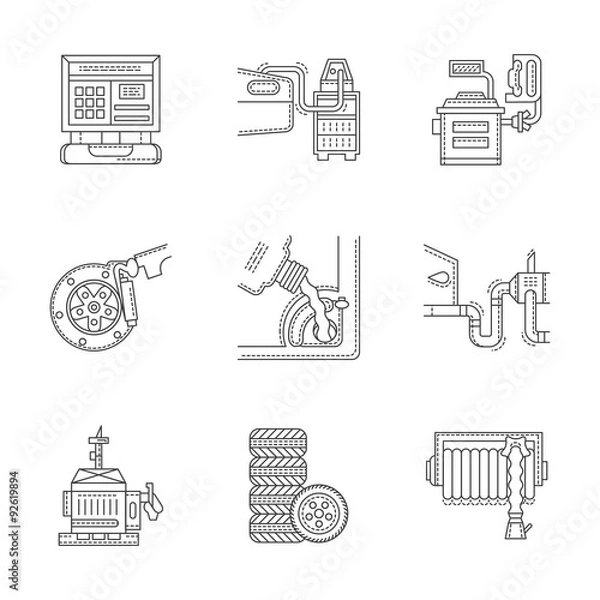 Fototapeta Linear vector icons set for car service