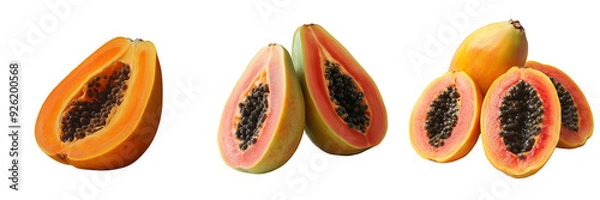 Obraz Fresh Papayas Cut in Half with Seeds on Transparent Background for Tropical Fruit Illustrations and Healthy Food Designs