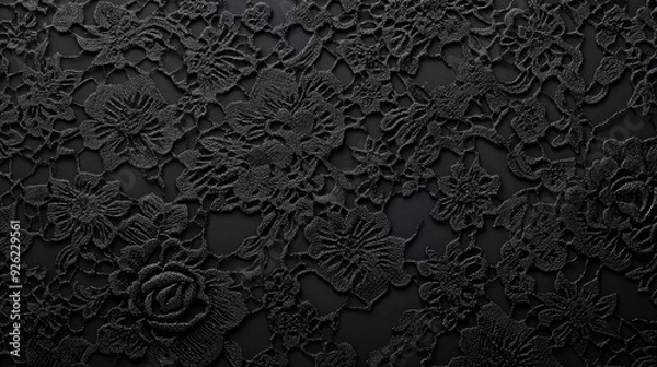 Fototapeta A detailed black lace pattern with floral designs, suitable for textiles or backgrounds.