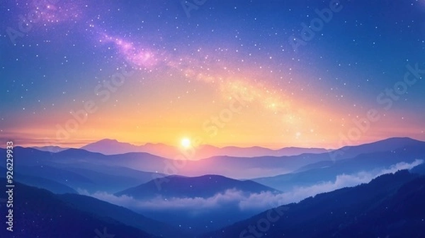 Fototapeta Abstract Milky Way stars and galaxy across the sky with sunset