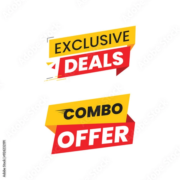 Fototapeta Vector combo offers and exclusive deal design-labels. Vector illustration for social media. Red yellow color combination sticker.