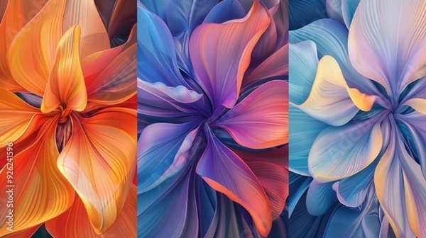 Fototapeta Set of Three Posters with Multicolored Abstract Floral