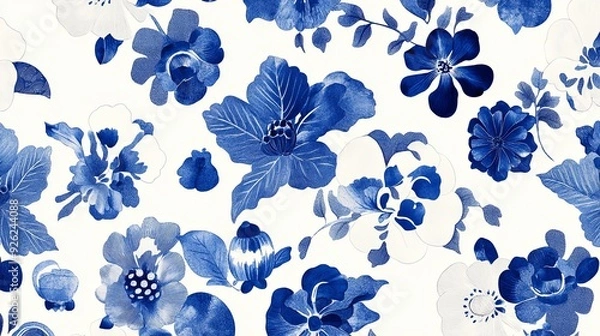 Fototapeta Minimalist marketing poster design with ultra-high resolution, using a seamless pattern of traditional Chinese blue and white porcelain motifs, designed for optimal text placement