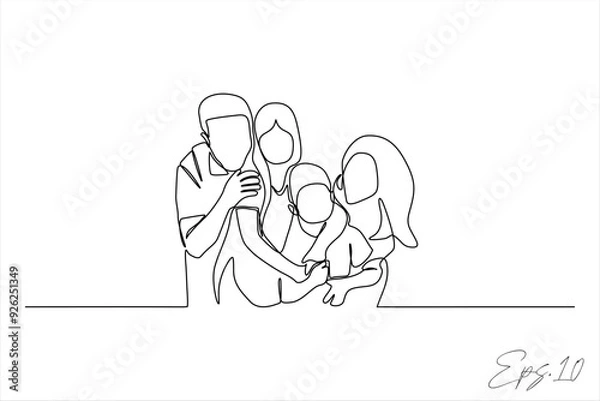 Fototapeta continuous line vector illustration design of a family