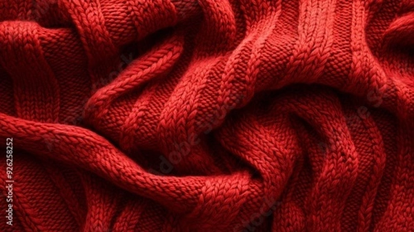 Fototapeta Soft Red Knitted Fabric Background Top View