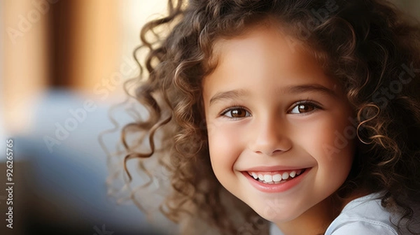 Obraz Joyful Portrait: Happy Little Girl with Curly Hair