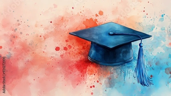 Fototapeta Elegant Graduation Cap with Watercolor Splashes