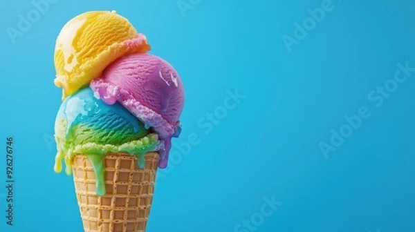 Fototapeta A colorful ice cream cone with rainbow colors