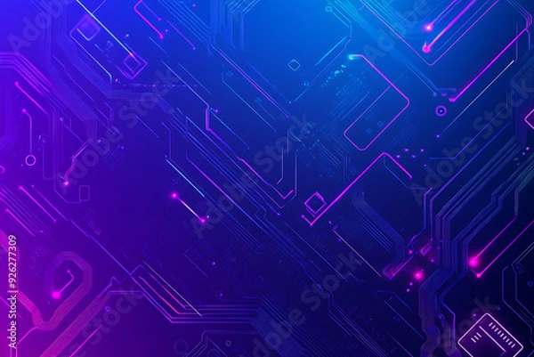 Fototapeta Futuristic vector illustration of an abstract circuit board with neon blue and purple gradients, showcasing intricate digital patterns and tech elements