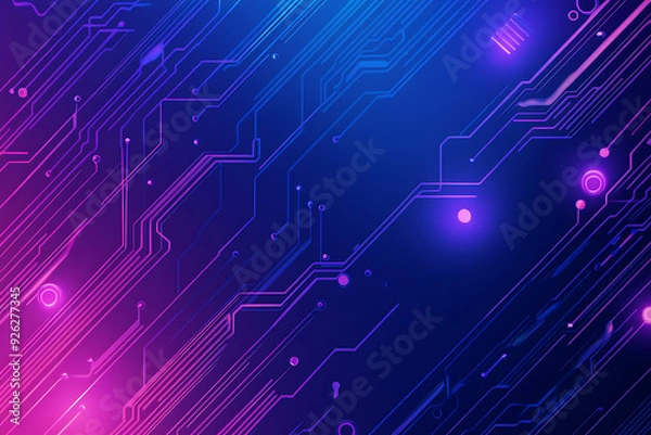 Fototapeta Futuristic vector illustration of an abstract circuit board with neon blue and purple gradients, showcasing intricate digital patterns and tech elements