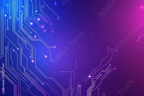 Fototapeta Futuristic vector illustration of an abstract circuit board with neon blue and purple gradients, showcasing intricate digital patterns and tech elements