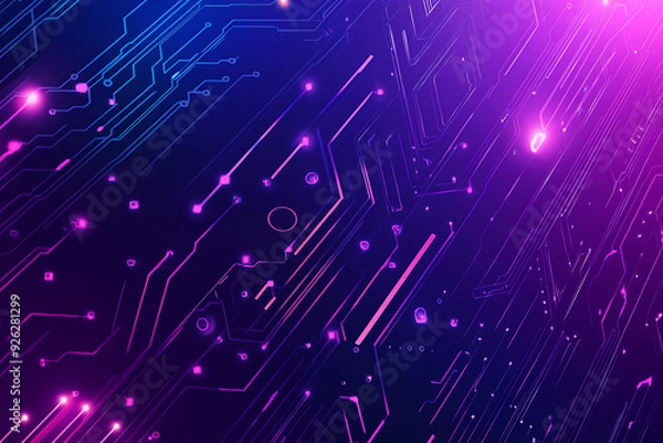 Fototapeta Futuristic vector illustration of an abstract circuit board with neon blue and purple gradients, showcasing intricate digital patterns and tech elements