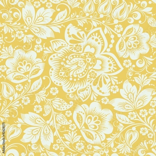 Fototapeta Yellow Ornamental Flowers Seamless Pattern