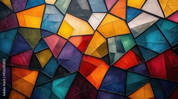 Fototapeta series of intricate geometric shapes and lines interlocking in a complex, colorful mosaic that draws the eye in different directions