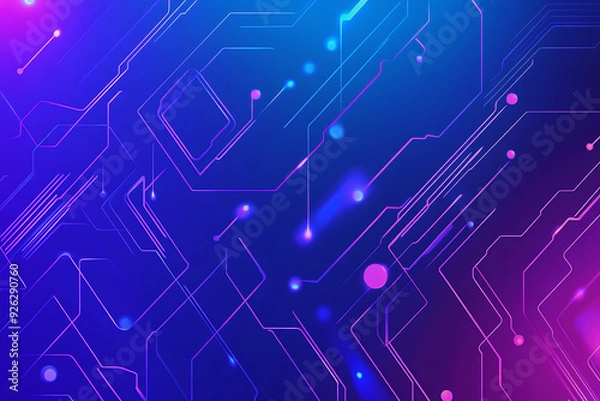 Fototapeta Futuristic vector illustration of an abstract circuit board with neon blue and purple gradients, showcasing intricate digital patterns and tech elements