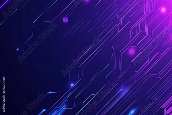 Fototapeta Futuristic vector illustration of an abstract circuit board with neon blue and purple gradients, showcasing intricate digital patterns and tech elements