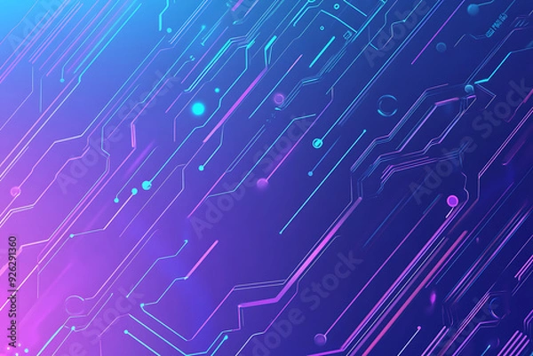 Fototapeta Futuristic vector illustration of an abstract circuit board with neon blue and purple gradients, showcasing intricate digital patterns and tech elements