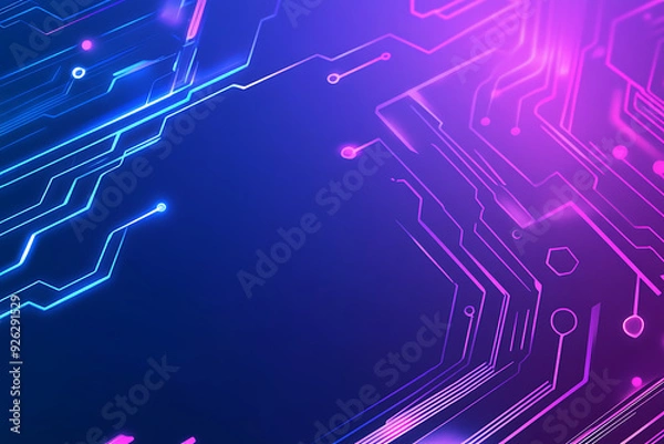Fototapeta Futuristic vector illustration of an abstract circuit board with neon blue and purple gradients, showcasing intricate digital patterns and tech elements