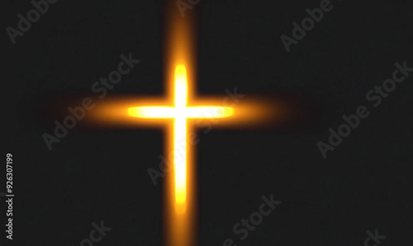 Obraz Illuminated cross faith, black background