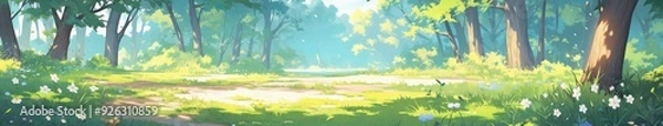 Obraz Enchanting Anime-Style Nature Background Illustration: Abstract Art for Game Concept, Storybook, and Comic Book Fans, Ideal for 4K Wallpapers and Digital Art Enthusiasts.