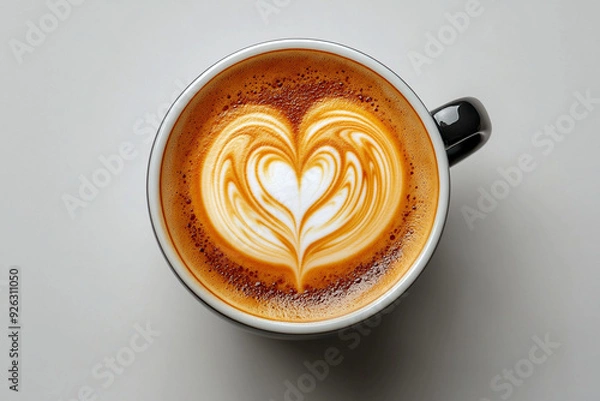 Fototapeta latte art coffee with heart shaped foam