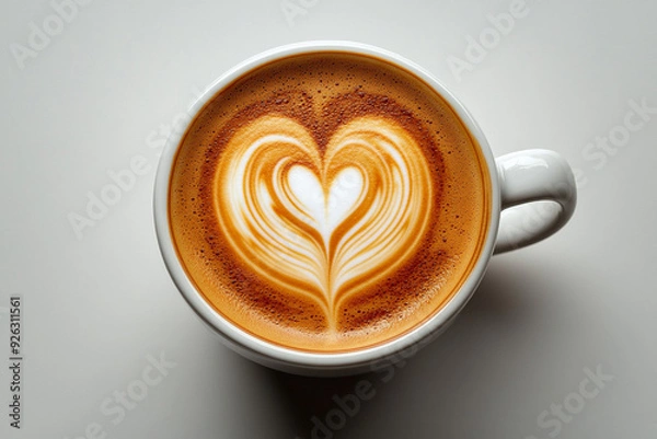 Fototapeta latte art coffee with heart shaped foam