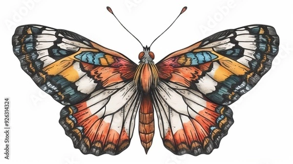 Fototapeta Butterfly Outline Drawing Vector Illustration Template