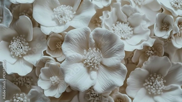 Fototapeta Intricate White Ceramic Flowers Close-Up