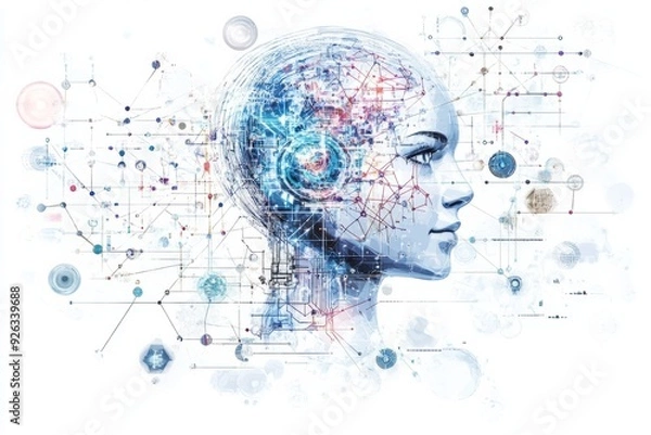 Obraz Abstract digital brain with neural network connections diagram and data points, digital mind and ai concept.