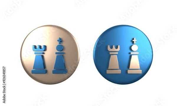 Fototapeta Colorful Chess icon isolated on white background. Business strategy. Game, management, finance. Circle button. 3D render illustration
