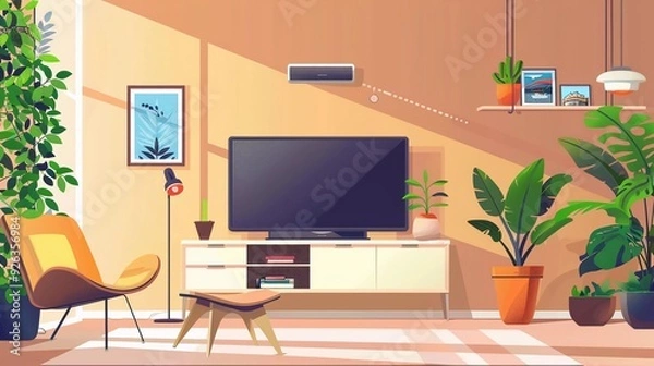 Fototapeta family room with led tv and furniture with minimalist design