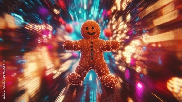 Obraz Gingerbread Man Dancing in Vibrant Techno Lights